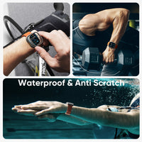 NanoArmour for Apple Watch Ultra 2 / Ultra 1 with ClearVue Anti-Reflective Tempered Glass Screen Protector: Aluminum Frame, Antimicrobial